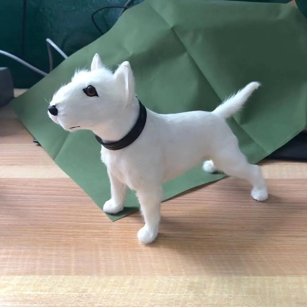 Милая реальная жизнь собака-бультерьер модель пластиковая и пушистая белая