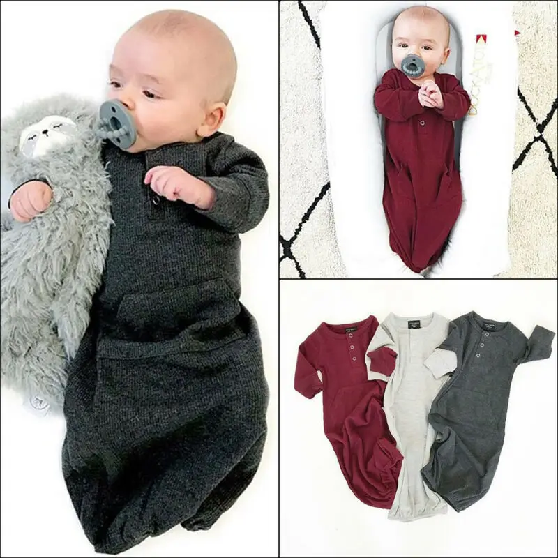 Хлопковые спальные мешки для маленьких девочек и мальчиков; однотонное одеяло с длинными рукавами для новорожденных; одежда для пеленания; одежда для От 0 до 6 месяцев