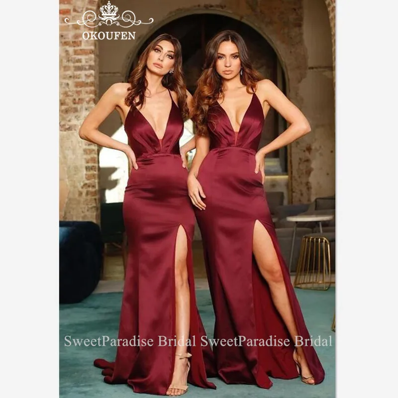Длинные свадебные платья бордового цвета Vestido Madrinha, сексуальное платье Русалочки с разрезом по бокам, длинное детское свадебное платье для гостей для женщин