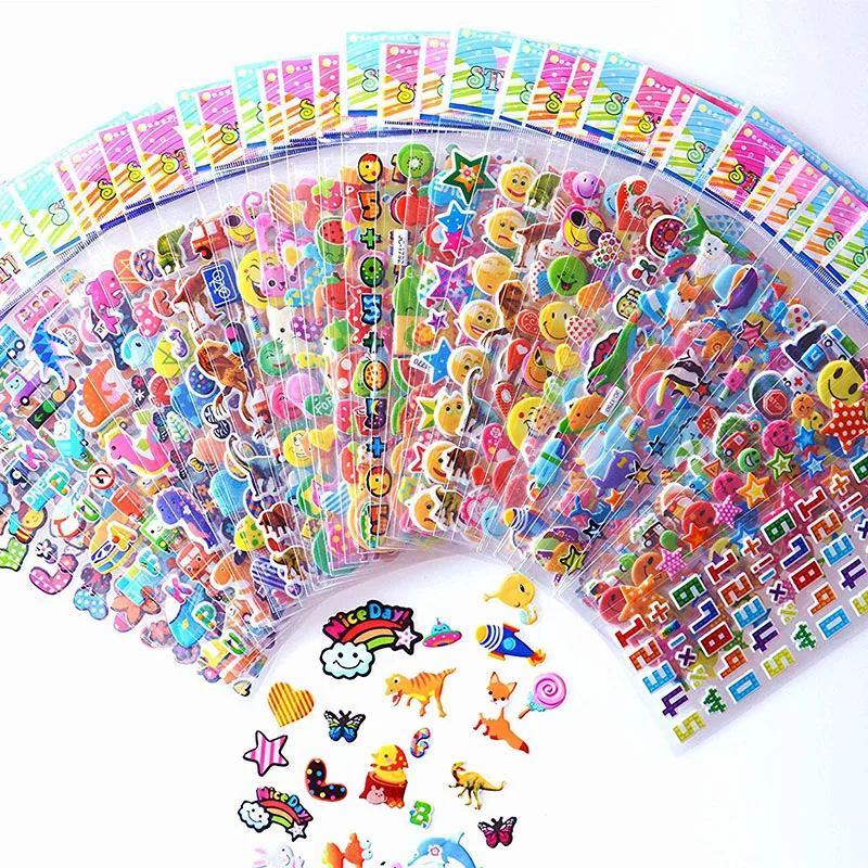 10-Sheets-Stickers-3D-Cartoon-Stickers-Waterproof-Bubble-PVC-DIY-Sticker-Gift-for-Baby-Girls-Boys