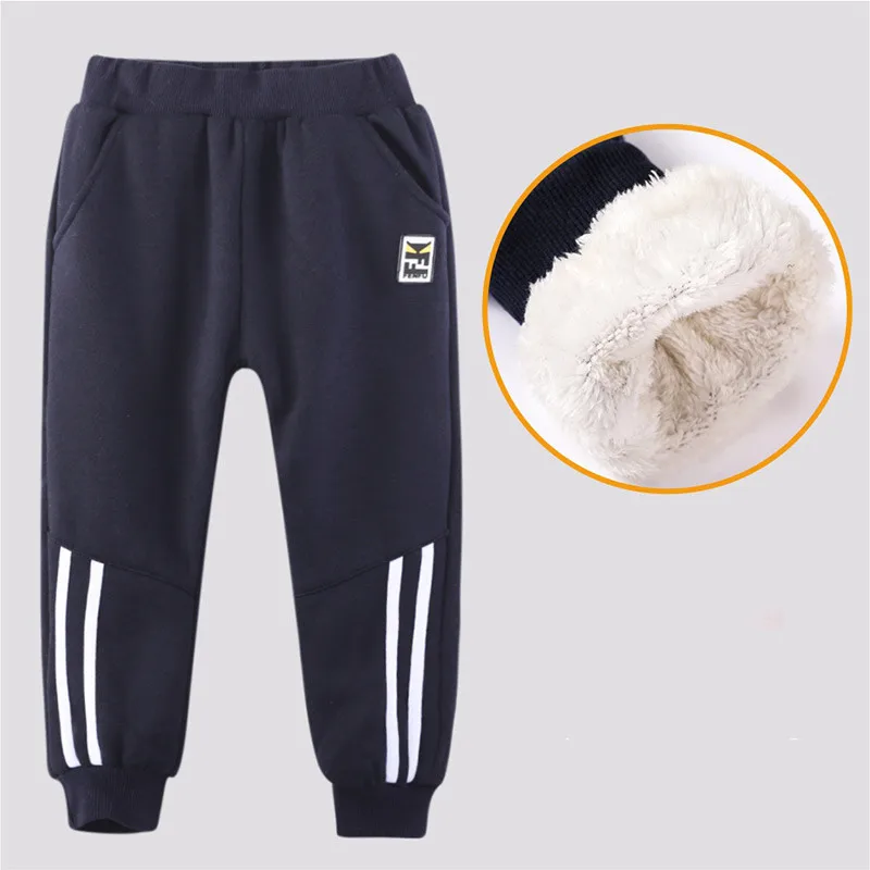 navy blue boys Спортивные Штаны флисовые повседневные зимние штаны с плюшевой подкладкой для мальчиков детские штаны плотная теплая верхняя одежда для детей 10, 11, 12 лет - Цвет: navy blue boys