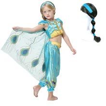 Детская Карнавальная праздничная одежда платье цвета жасмин для девочек детский Рождественский костюм Детская летняя одежда и аксессуары для париков