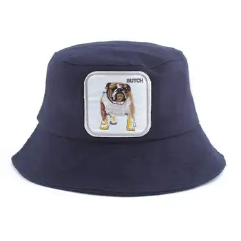 

Animal Butch dog Embroidery Panama Black White Bucket Hat Bucket Hats Mens Outdoor Cotton Fishing Hat For Men Women Korean Hat