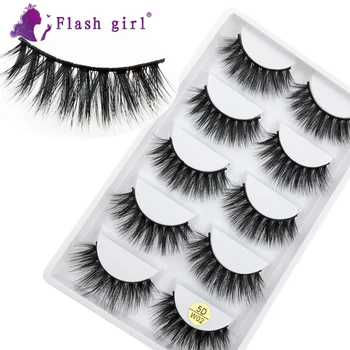 

Flash Girl 5 Pairs 5D Natural Eyelashes 100% Mink Eyelashes Makeup Individual Eyelash Make Your Own Eyelash Box