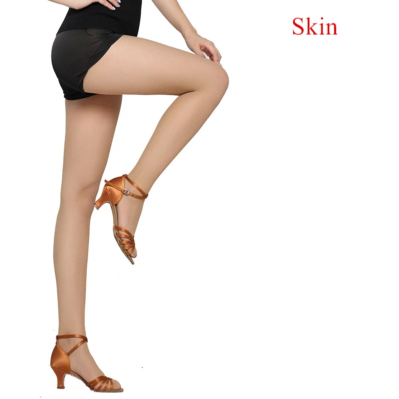 Женские Профессиональные колготки в сетку, специально для Бальных и латинских танцев, эластичные носки для латины из жесткой пряжи, сексуальные колготки - Цвет: Skin