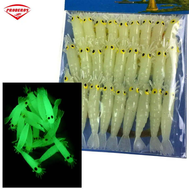 

Glow Shrimps Soft Lure Baits 27 Pcs 1.7in Grub Worms Small Freshwater Lighting Glow in Dark Shrimps Soft Fishing Lure