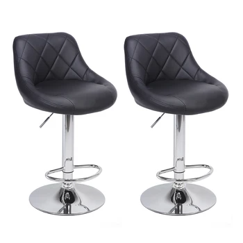 

2pcs Adjustable Bar Chairs High Type with Disk No Armrest Rhombus Backrest Design Bar Stools Two Colors to Choose