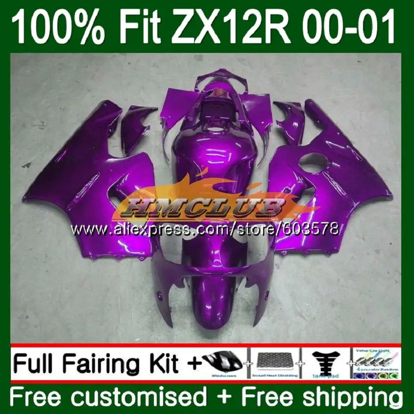 Подходит для литья под давлением для KAWASAKI ZX 1200 1200CC ZX12R 00 01 112CL. 58 популярная фиолетовая ZX1200 ZX 12 R 12R ZX-12R 2000 2001 обтекатель oem