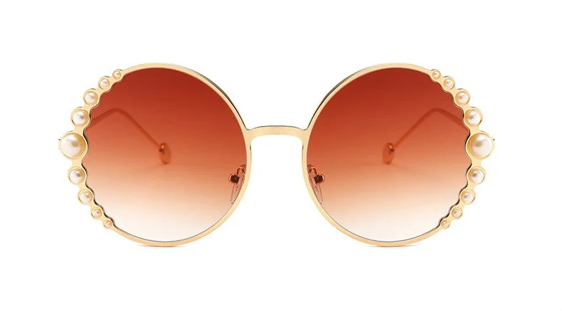 Новые солнцезащитные очки с жемчугом женские модные роскошные круглые солнцезащитный крем Gafas Оттенки для женщин Ladys старинные крупные солнцезащитные очки okulary - Цвет линз: Gold tea