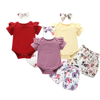 

Pudcoco Fast Shipping 0-24M 3Pcs Toddler Baby Gril Clothing Set Short Sleeve Solid Romper Top Floral Printed Pants Headband