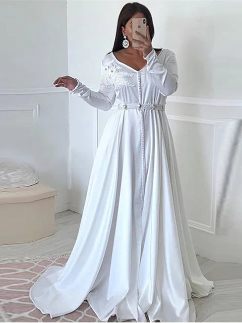 LORIE-Robe de soirée en dentelle blanche, caftan marocain, tenue de soirée  de standing, avec manches