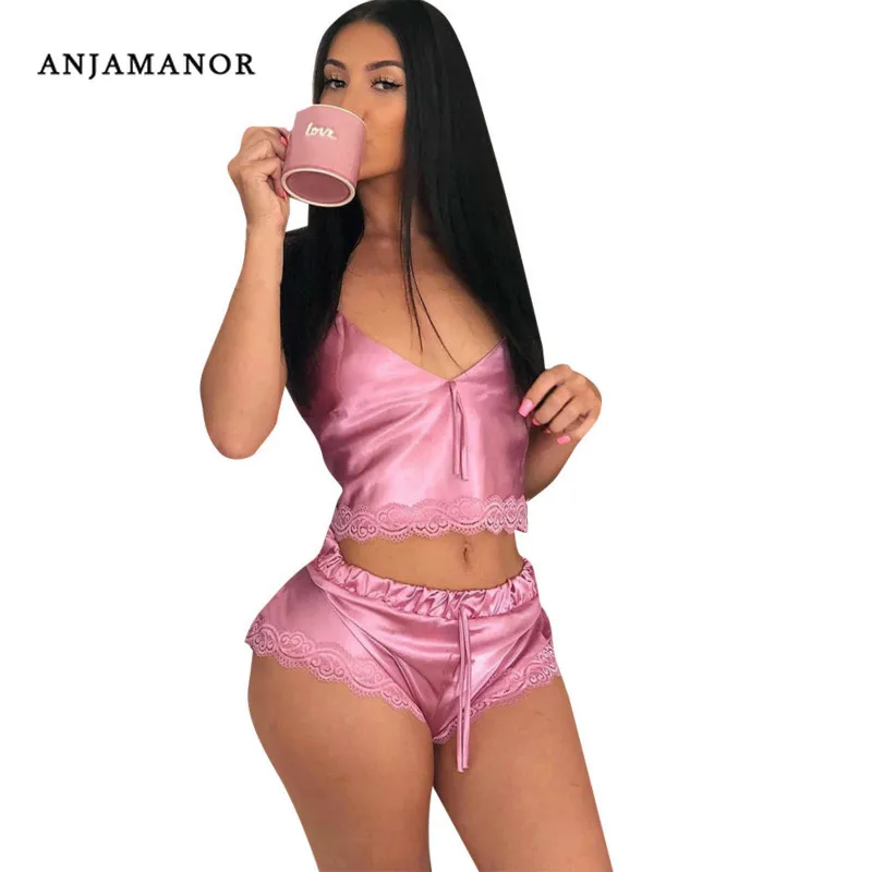 Женский атласный кружевной комплект ANJAMANOR милый из двух предметов укороченный