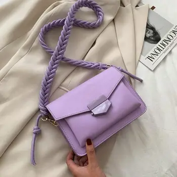 

2020 Braided Shoulder Strap Design Small PU Leather Crossbody Bags For Women Lady Shoulder Handbag Female Luxury Flap Bag