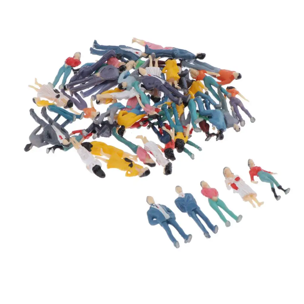 50 Set Mini People Figurines 1/50 Model Trains Architectural Plastic People Figures Tiny People for Miniature Scenes, 35mm Tall