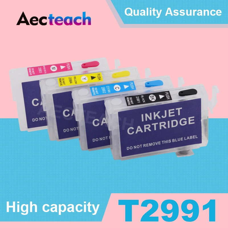 Aecteach Заправка картриджей T2991 T2992 T2993 T2994 для Epson Expression Home XP-235 332 335 432 435 245 247 342 345 принтер