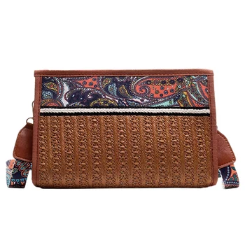 

Boho Rattan Bag Straw Beach Bag Women Ethnic Shoulder Bag With Colorful Strap Crossbody Bags For Women Brown