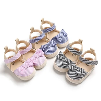 

F-B Children Summer Shoes Newborn Infant Baby Girl Boy Soft Crib Shoes Infants Anti-slip Sneaker Striped Bow Prewalker 0-18M