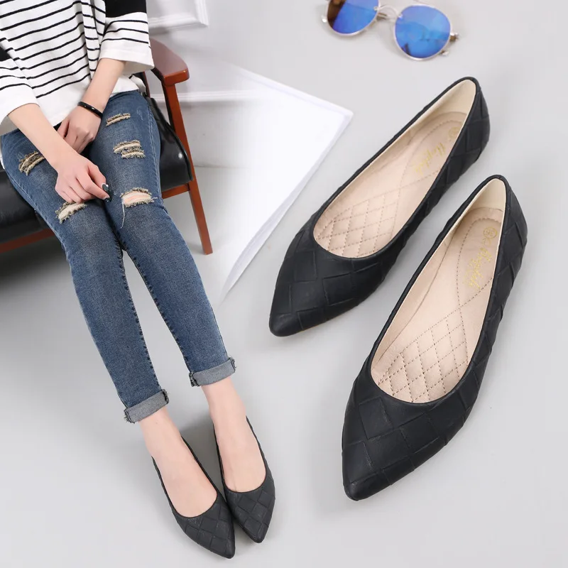 

Pointed Toe Plaid Shallow Basic Slip-On Pumps for Women Casual Fashion PU Low Heel Ladies Pumps With Concise Single Shoes