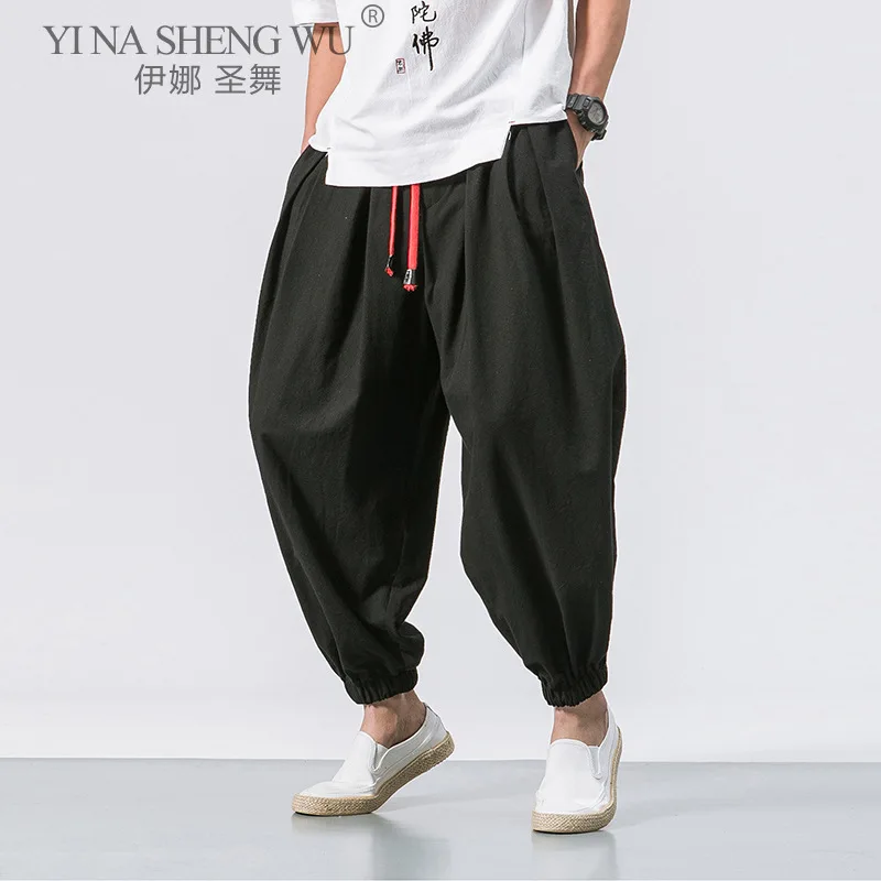 Summer Style Harem Pants Men Chinese Style Casual Loose Cotton Linen Japanese Kimono Sweatpants Jogger Pants Streetwear Trousers