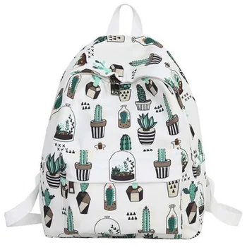 

College Wind Cute Cactus Backpack Small Fresh Student Backpack Fashion Cartoon Print Backpack