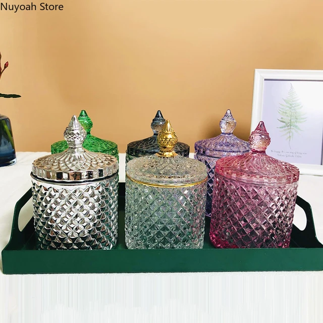 Crystal Glass Jar European-style Diamond Pattern Candy Storage Box Cotton Swab Box Sealed Jar Living Room Home Furnishings 2