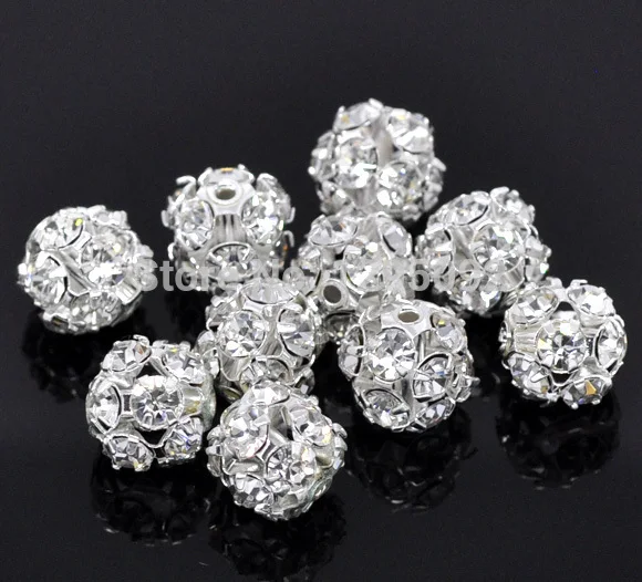 

50Pcs Sliver Plated Ornate Filigree Rhinestone Balls Spacers Beads Jewelry Making Charms Findings Wholesales 10mm