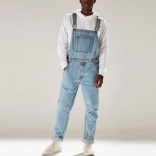 Винтажный Ретро Длинный комбинезон для мужчин Slim Fit Bib джинсовые карманы Модные Простые повседневные мужские джинсы