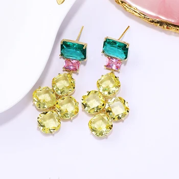 

Geometric Glass Beads Drop Earrings Square Zirconia Charms Luxury Women Wedding Celebration Jewelry XIUMEIYIZU New Earrings
