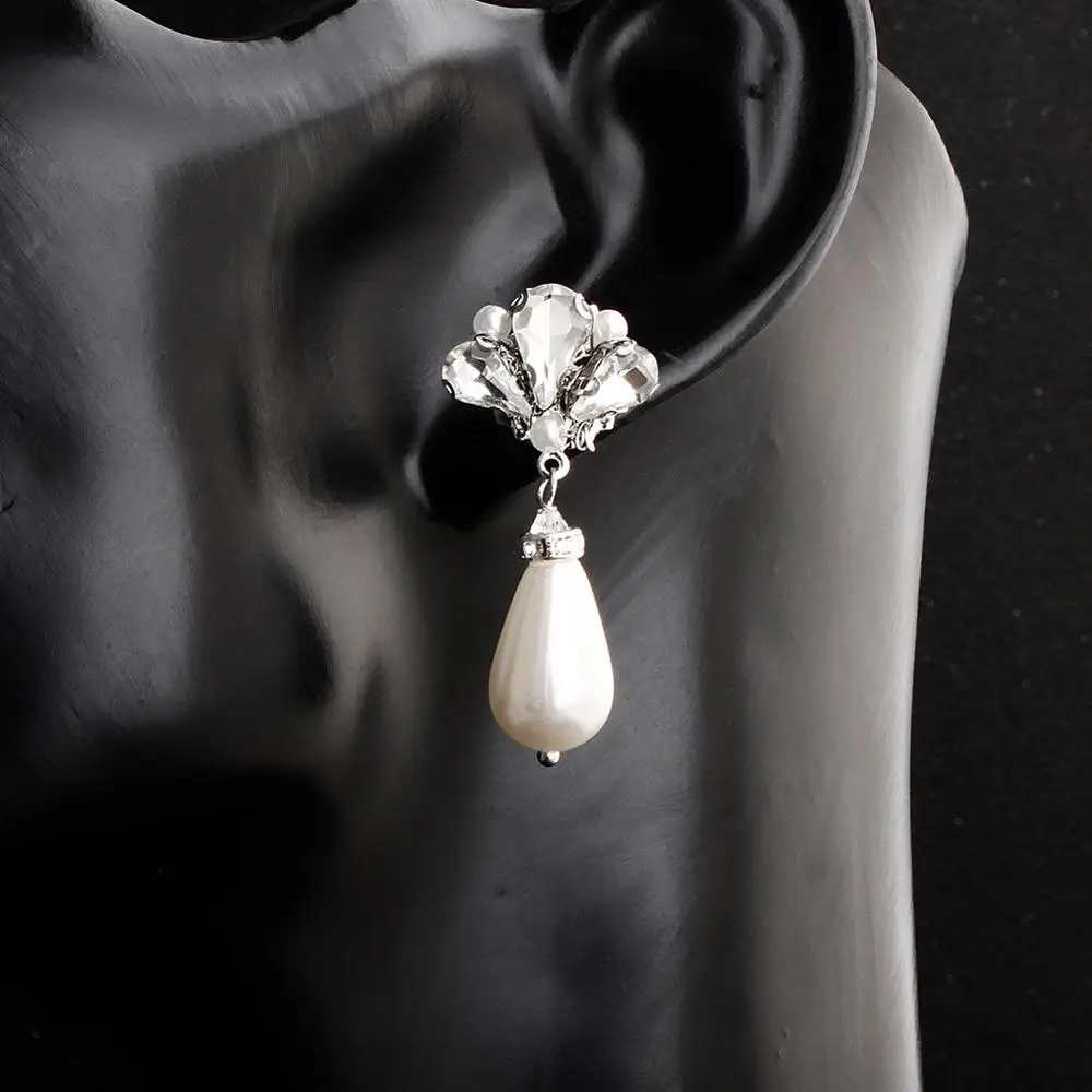 

Fashion Handmade Rhinestone Simulated-pearl Drop Earrings Ladies Bridal Earrings Bride Jewelry for Wedding