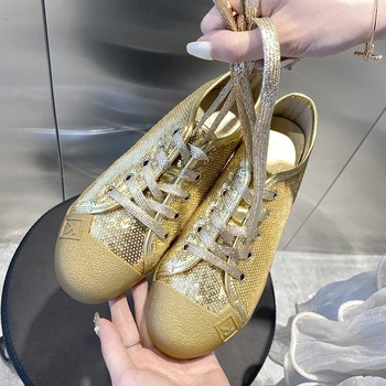 

Women Chunky Platform Sneakers Fashion Lace Up Gold Vulcanized Shoes Woman Tenis Female Silver Casual Trainers Black Flats 2020