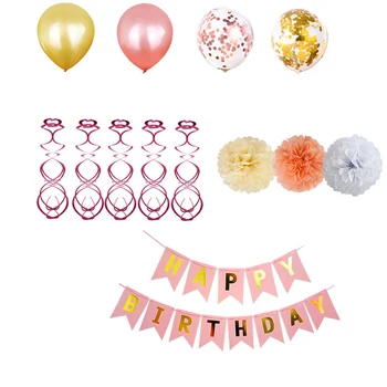 

Birthday Party Supplies Decoration Kit 12inch Balloons Happy Birthday Banner Hanging Swirls Party Decoration