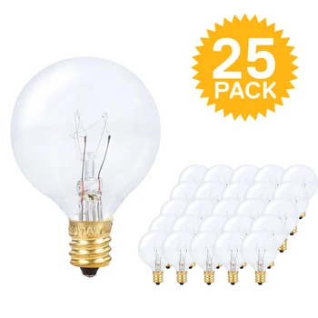 

25 X Clear Globe G40 Spare Bulbs, Warm Incandescent E12 Base Replacement Glass Bulb for G40 String Light