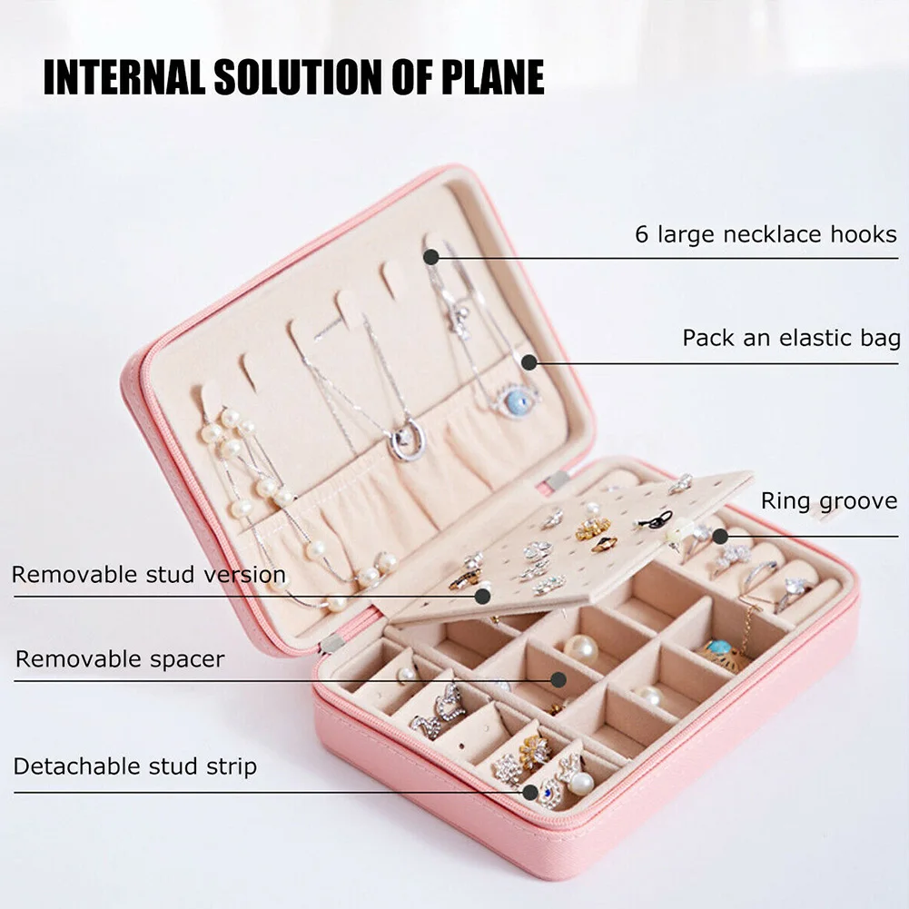 With Hook Ring Necklace Carrying Multifunctional Jewelry Box Portable Earrings Organizer Holder Display Tray Protective Storage