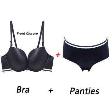 

E lovegirl Sexy Lace Lycra Bra Set European and American Thick Section 5/8 Cup Solid Color Shaping Underwear Set Black