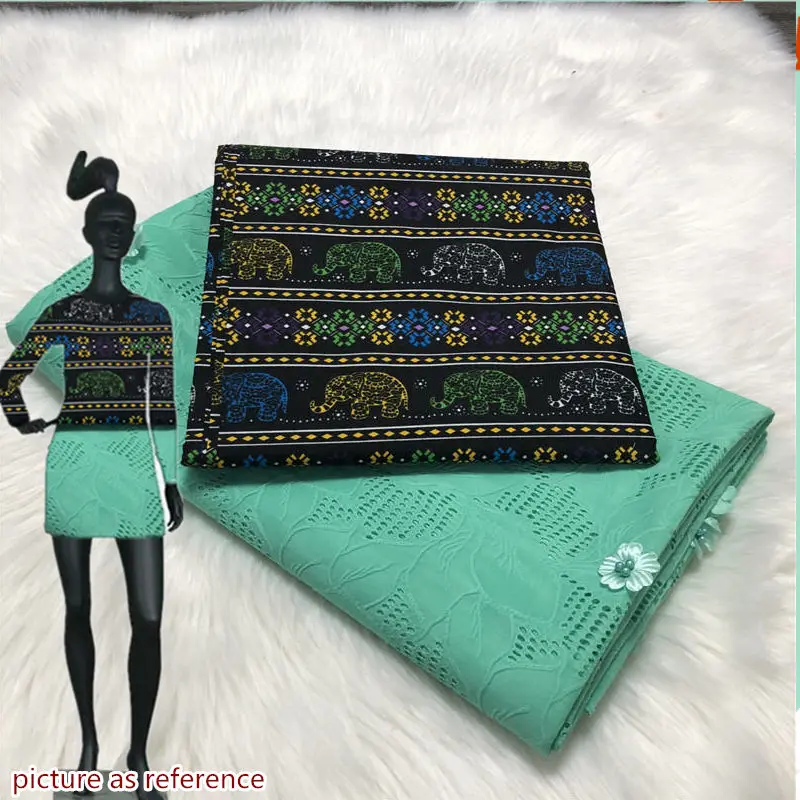 

3+2.5Yards Polyester Ankara African Wax Print Fabric and HIgh Quality Polyester Swiss Voile Lace with Applique AWS30