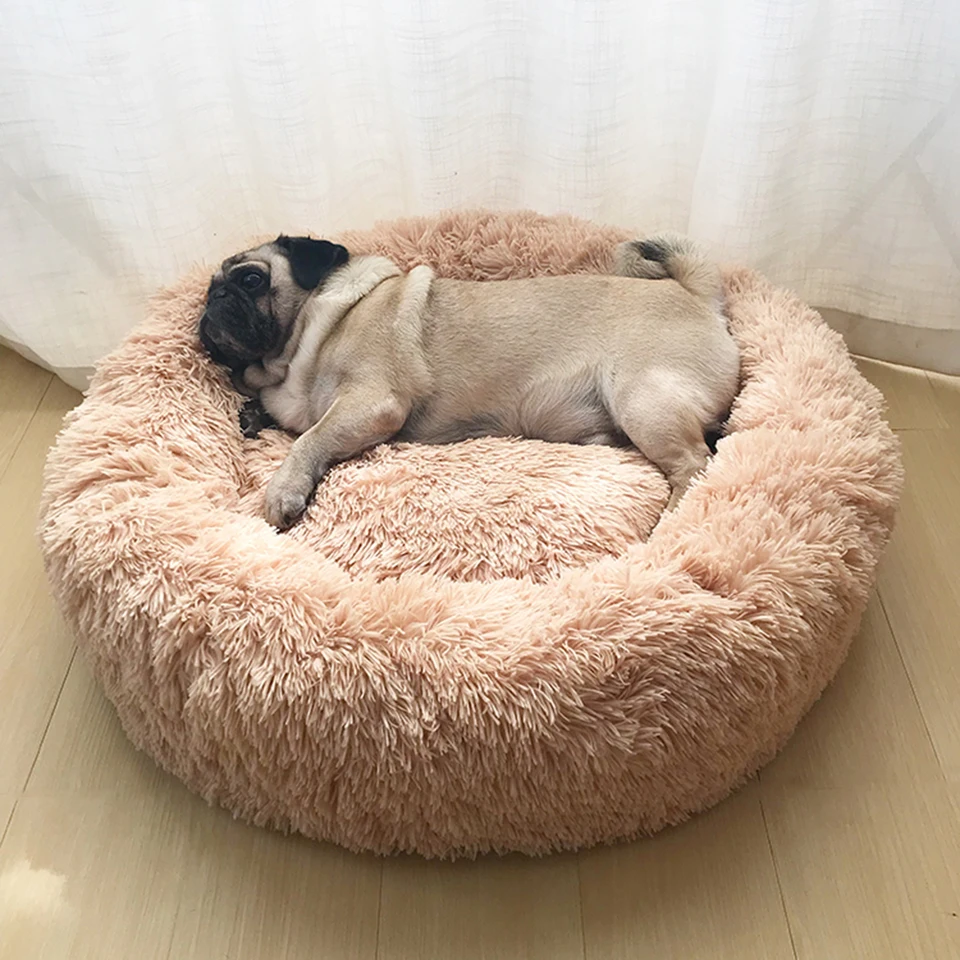 Super Soft Pet Bed Kennel Dog Round Cat Winter Warm Sleeping Bag Long Plush Puppy Cushion Mat Portable Cat Supplies 46 50 60cm Houses