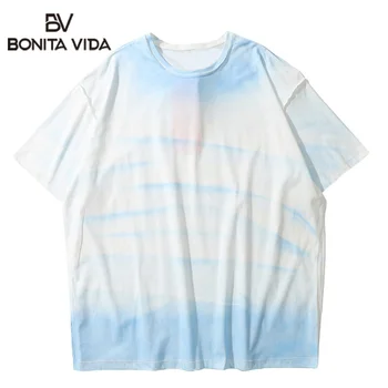 

Bonita Vida Harajuku Tie Dye Striped Casual Loose Tees Shirts Streetwear Men Hip Hop Short Sleeve Tshirts 2020 Summer Tops