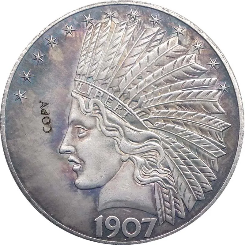 1907 США 10 долларов индийская Голова Орел латунь копия монеты