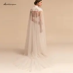 Lakshmigown Бесплатная доставка Тюль Длинные свадебные обертывания с высоким воротом накидки кружева на плечо сексуальные женские болеро