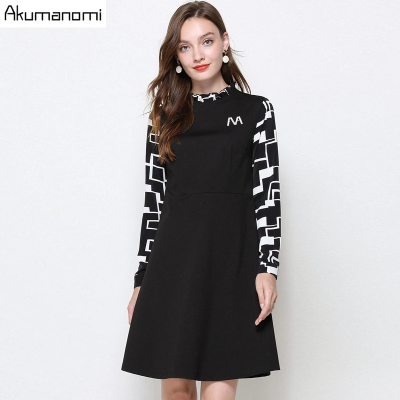 

Autumn Plaid Patchwork Dress Women Plus Size 5xl Ruffled Full Sleeve Black Diamonds Casual Party Office Mini Dress Robe Vestidos