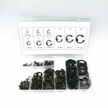 

300PCS Metal Black Manganese Steel E-type Circlip Retaining Ring 1.2-20mm E-Clip Split Washer