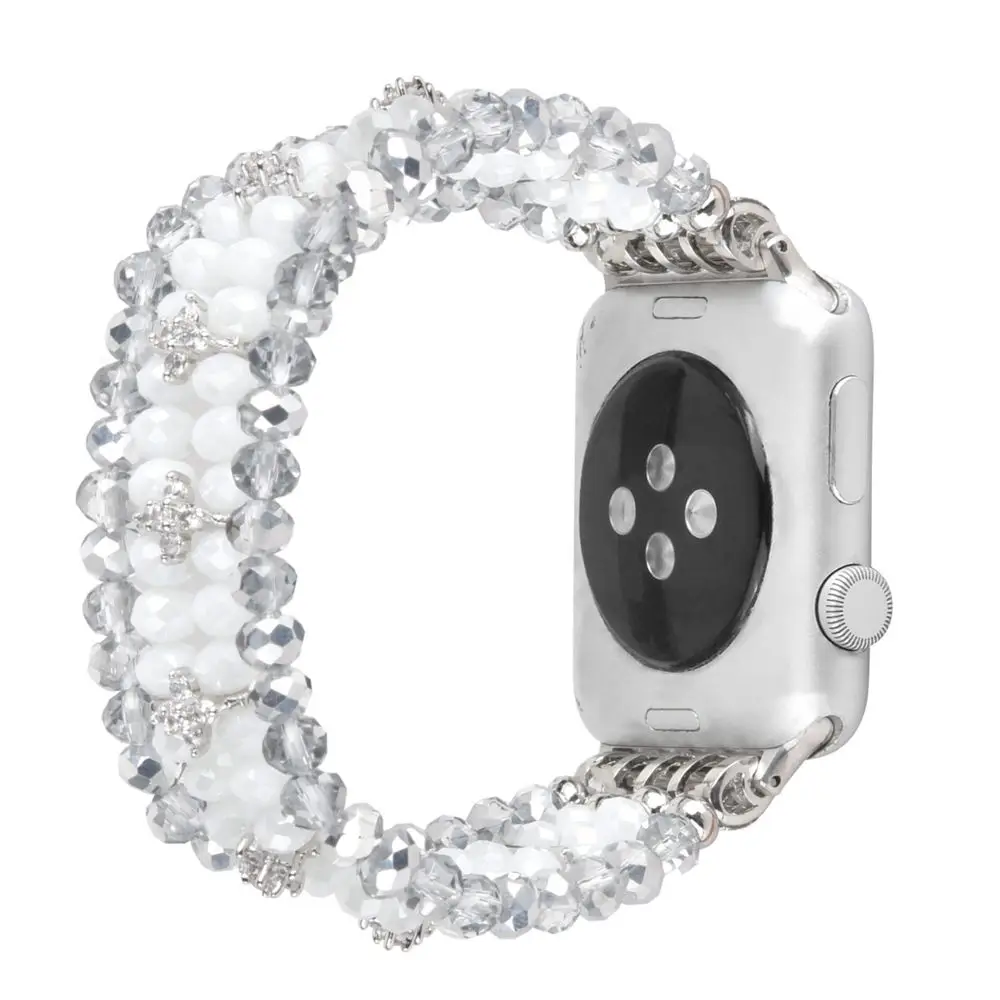С блестящими стразами и жемчугом ремешок для наручных часов Apple Watch Series 5 4 3 2 1 кожаный ювелирный Хрустальный Браслет для наручных часов iWatch 38/40 мм/42 44 мм ремешок для часов