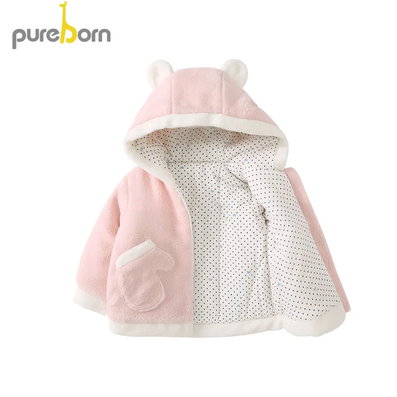 Pureborn/Детское пальто унисекс; флисовая стеганая куртка с капюшоном и хлопковой подкладкой для маленьких девочек и мальчиков; зимняя плотная одежда