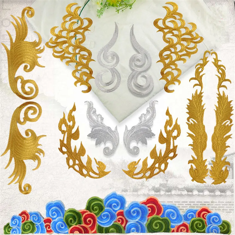 

1Pair Gold Silver Hot-fix Baroque Garments Lace Cloth Applique Flower Floral Motif Venise Venice Lace Applique DIY Accessory BD0119