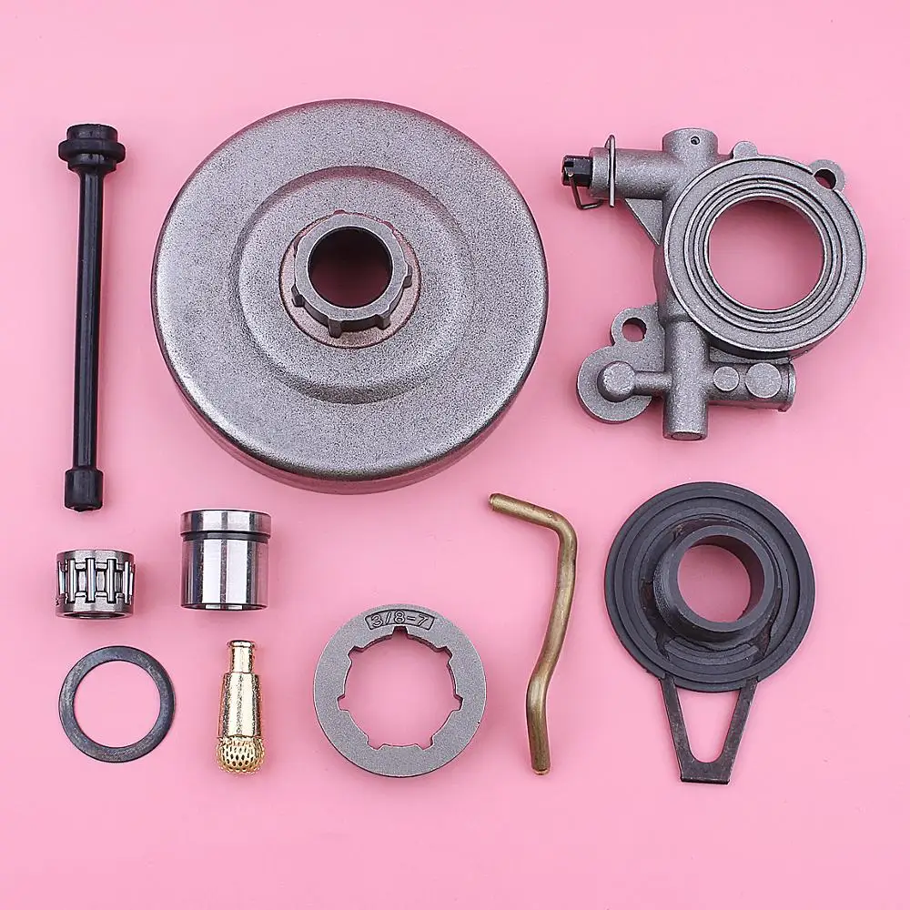 

3/8" Clutch Drum Sprocket Rim Kit For Husqvarna 365 362 372 371 503521305 Chainsaw 503521305 w Oil Pump Hose Pipe Worm Gear