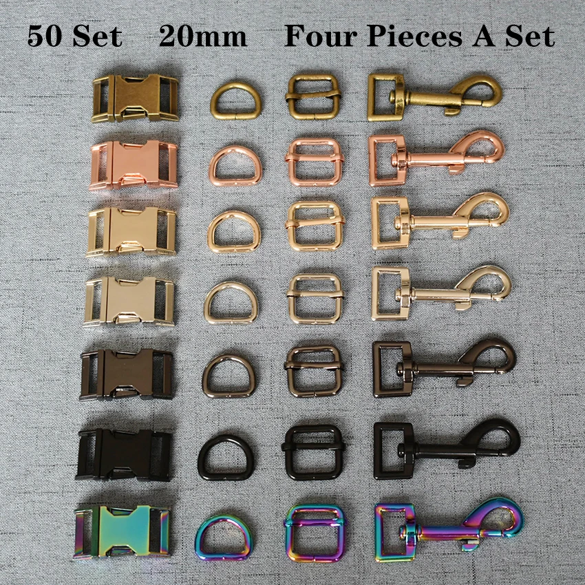 

50 Set 20mm Metal D Ring+Snap Hook+Adjustable+Release Buckle DIY Dog Collar and Leash Accessories 4JT20mm782607