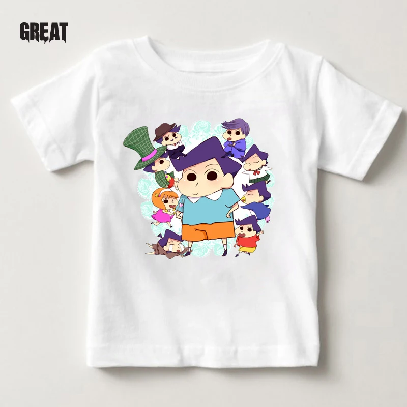 Детская футболка, милая одежда Crayon Shin-chan Детская футболка с японским Аниме футболки для девочек с героями мультфильмов Топ для мальчиков От 3 до 9 лет - Цвет: White T-shirt