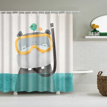

Waterproof Thicken Cartoon Cute Hippo Polyester Mildew Proof Bath Tub Shower Curtain with 12 pcs Hooks