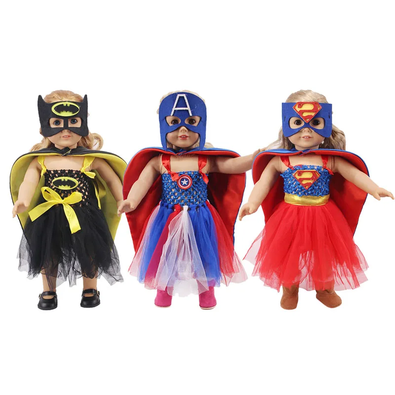 

2019 doll clothes Marvel 3 piece set = jumpsuit + cloak + mask for 18-inch American doll and 43cm rebirth doll, generation, gift