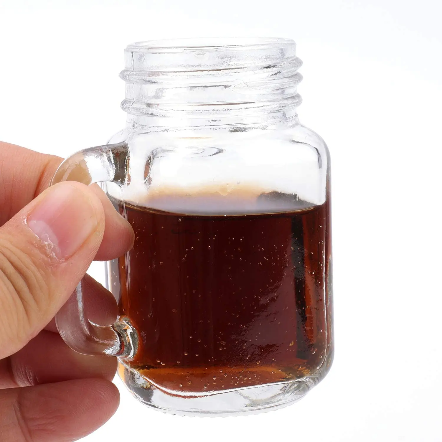 Mini Mason Jar Mug Glass Shot Glass Set with Glass Handles, Whiskey Drinking Glasses/cups 4